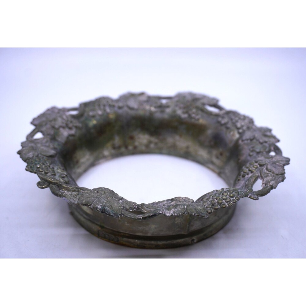Vintage Eastern Asia Silver Plate Grapes & Leaves Champagne Wine Bottle Coaster